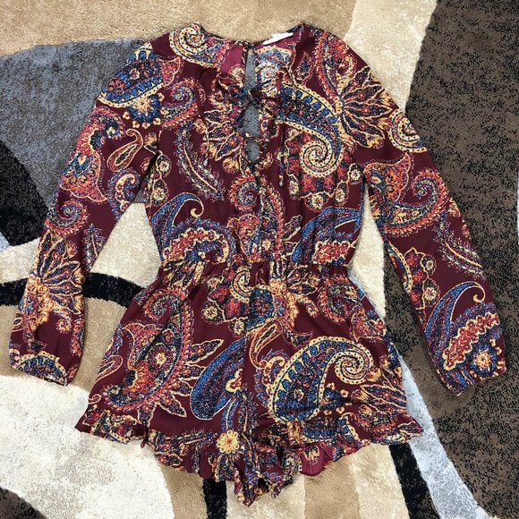 ILLA ILLA Pants - Women’s ILLA ILLA Red Long Sleeve Romper, Size Med